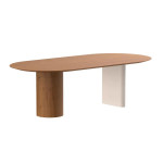 MESA DE JANTAR ESTRUTURA: -Tampo em MDF com chanfro que apresenta efeito de “borda infinita”. Bases em compensado flexível.  MEDIDAS: 1,80M, 2,00M, 2,20M, 2,50M, 2,70M  MADEIRAS: Natural Washed, Freijó, Avelã, Cacau, Ébano, Metalizado Champagne